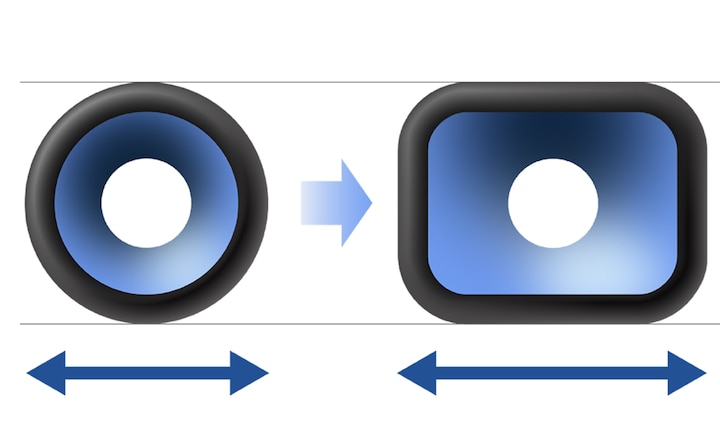 Comparison of unique rectangular shape of X-Balanced Speaker Unit with conventional speaker