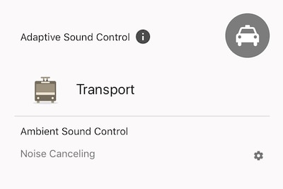 UI screen for Adaptive Sound Control when travelling by train, bus, taxi etc.