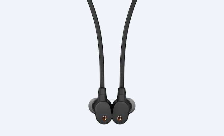 Close-up of WI-1000XM2 magnetic earbuds snapped together