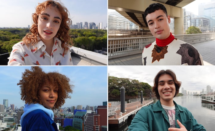 Images of two men and two women each taking a selfie