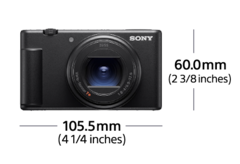 Camera front view with dimension Width 105.5mm (4 1/4 inches) and Height 60.0mm (2 3/8 inches)