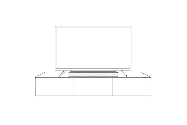 Illustration of a BRAVIA TV with multi-position stand and a soundbar underneath