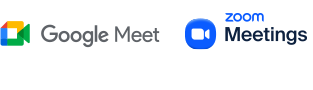 Logos of Google Meet and Zoom Meetings